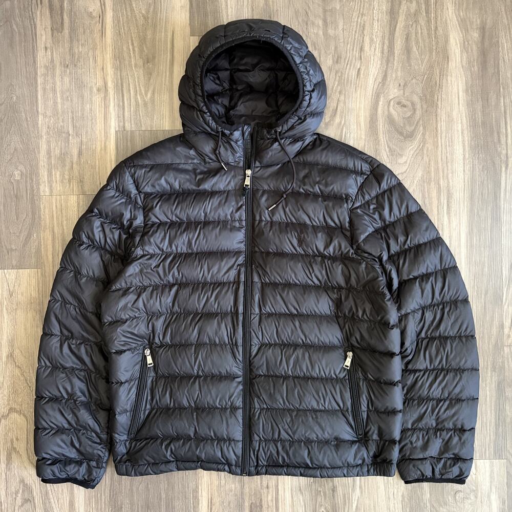 Polo Ralph Lauren Puffer Jacket Men's Size L Black Small Pony